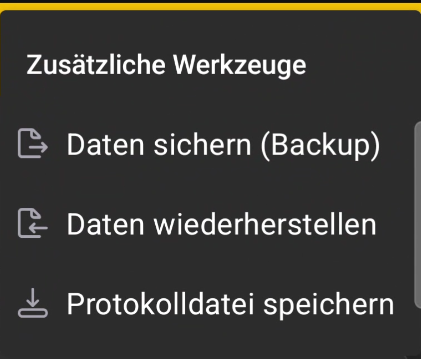 Menü „Zusätzliche Werkzeuge“ in der BeeApiary-App