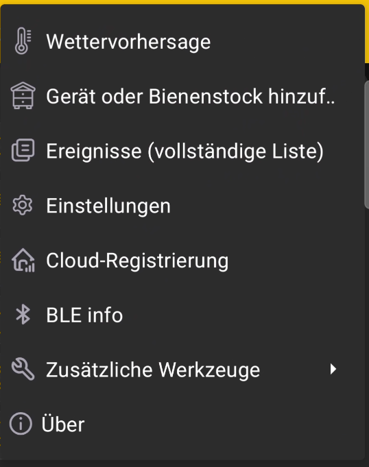 Hauptmenü der BeeApiary-App