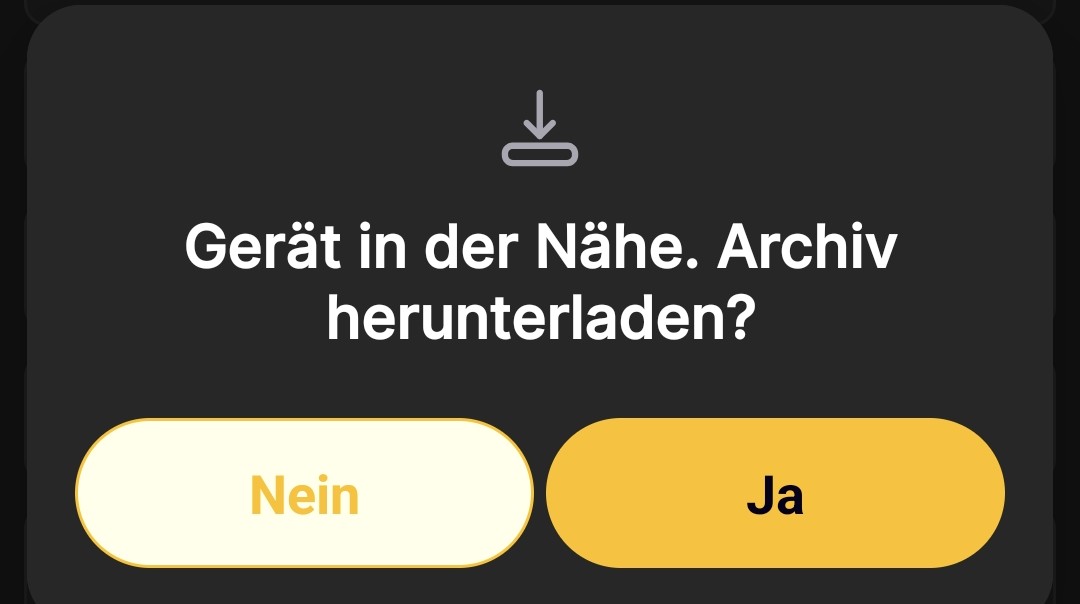 Abfrage der BeeApiary-App zum Herunterladen des Archivs von einem Gerät in der Nähe