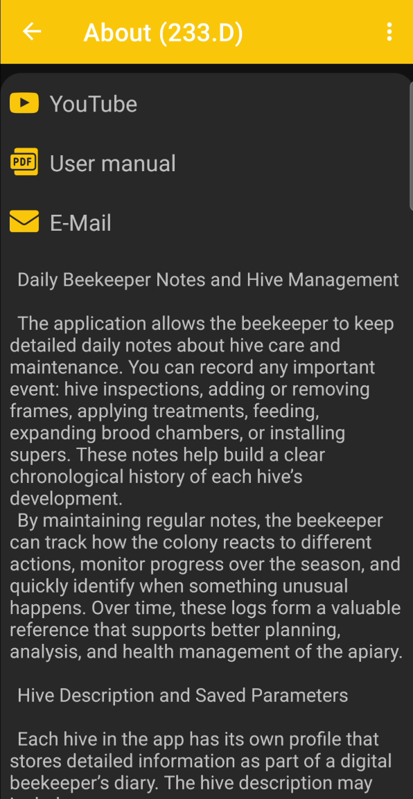The About page in BeeApiary