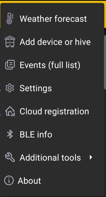 BeeApiary app main menu