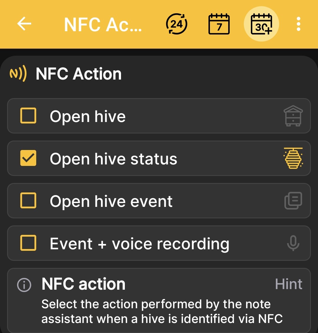 Selecting the action performed after an NFC tag is recognized